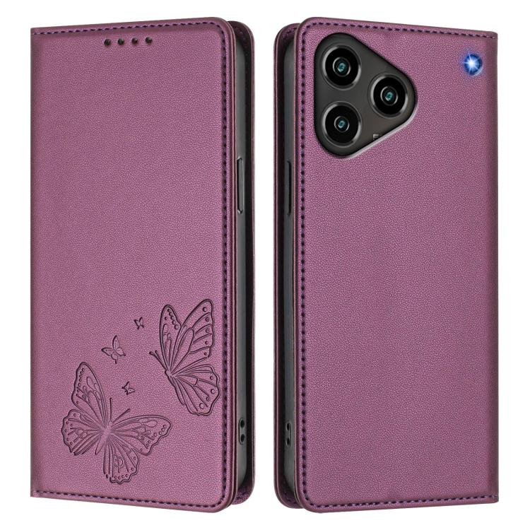 For ZTE Blade A76 4G Strong Magnetic Dual Butterfly RFID Vegan Leather Phone Case