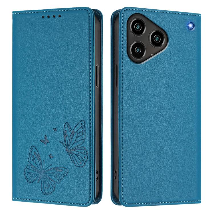 For ZTE Blade A76 4G Strong Magnetic Dual Butterfly RFID Vegan Leather Phone Case