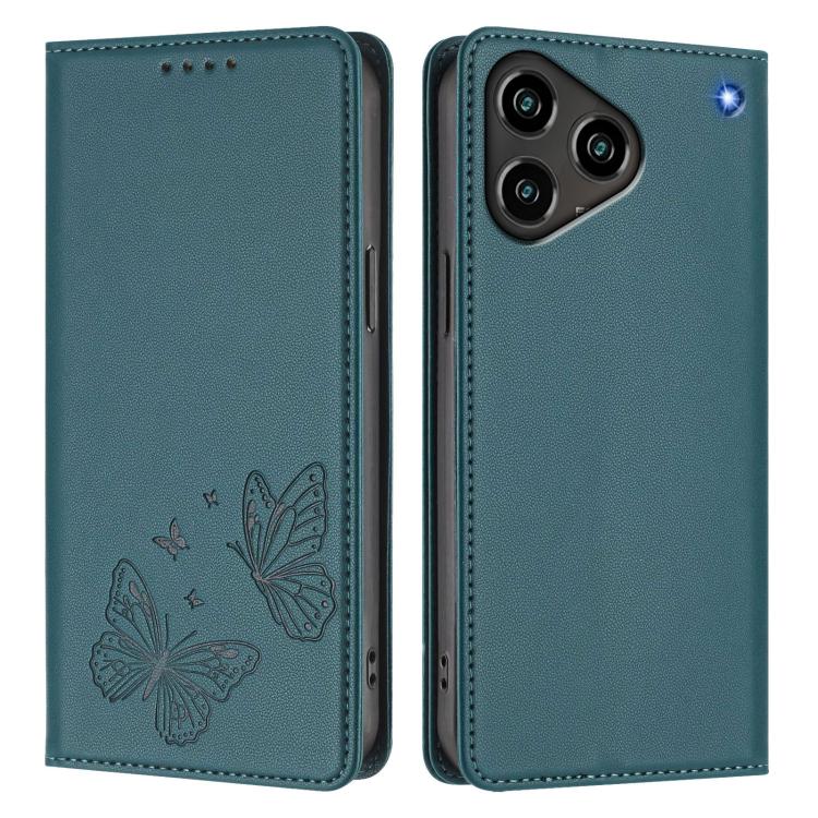 For ZTE Blade A76 4G Strong Magnetic Dual Butterfly RFID Vegan Leather Phone Case