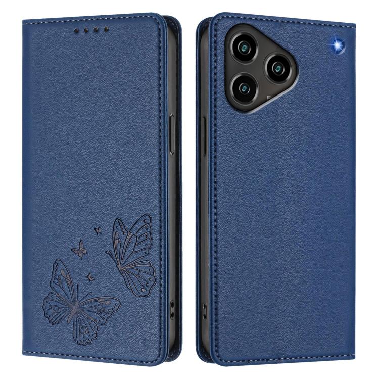 For ZTE Blade A76 4G Strong Magnetic Dual Butterfly RFID Vegan Leather Phone Case