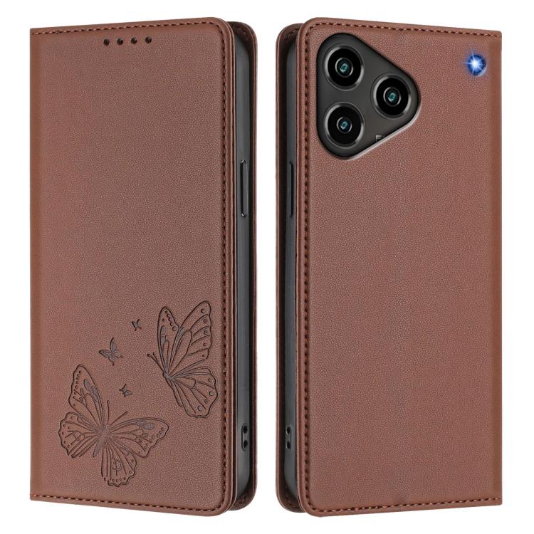 For ZTE Blade A76 4G Strong Magnetic Dual Butterfly RFID Vegan Leather Phone Case