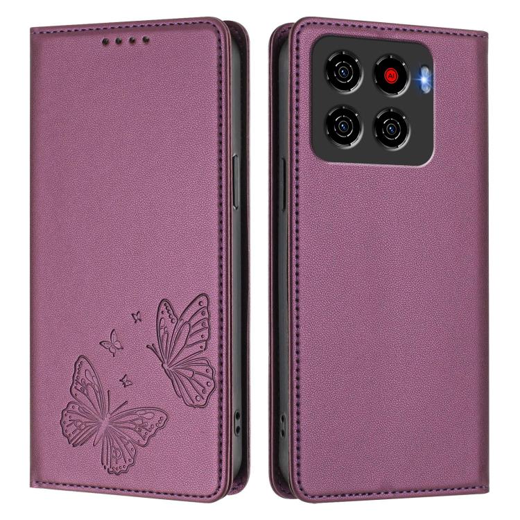 For ZTE Blade A56 Pro Strong Magnetic Dual Butterfly RFID Vegan Leather Phone Case