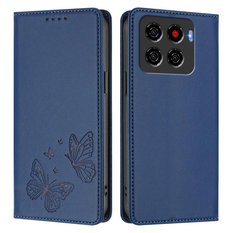 For ZTE Blade A56 Pro Strong Magnetic Dual Butterfly RFID Vegan Leather Phone Case
