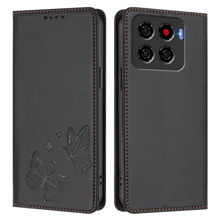 For ZTE Blade A56 Pro Strong Magnetic Dual Butterfly RFID Vegan Leather Phone Case