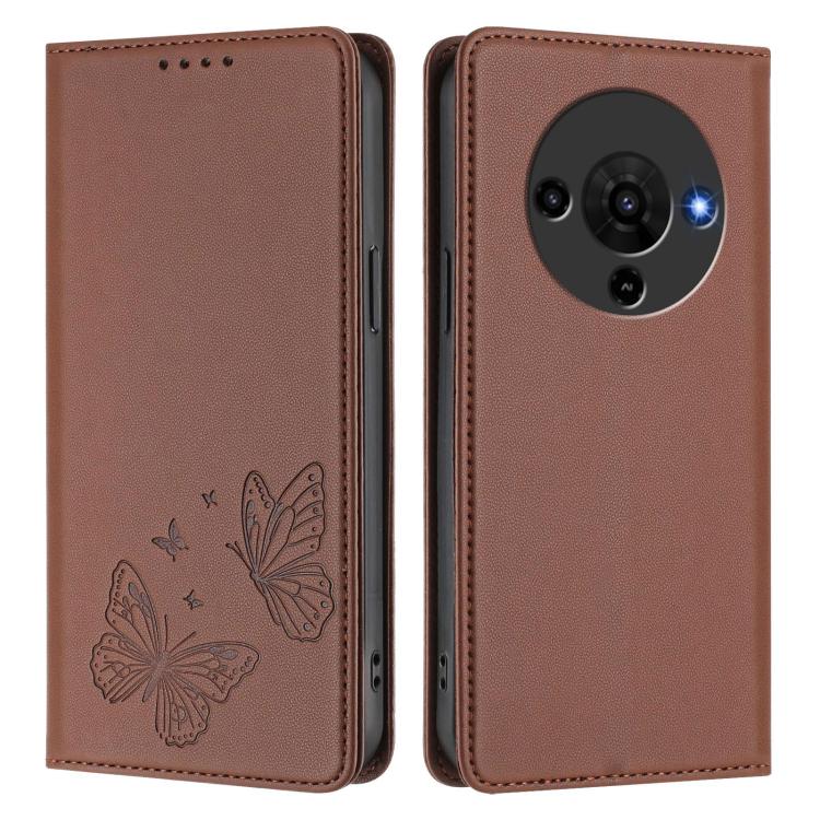 For ZTE Blade A76 5G Strong Magnetic Dual Butterfly RFID Vegan Leather Phone Case