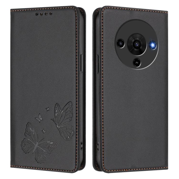 For ZTE Blade A76 5G Strong Magnetic Dual Butterfly RFID Vegan Leather Phone Case