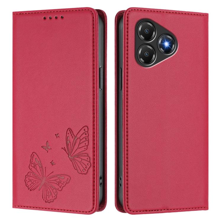 For ZTE Blade A36 4G Strong Magnetic Dual Butterfly RFID Vegan Leather Phone Case