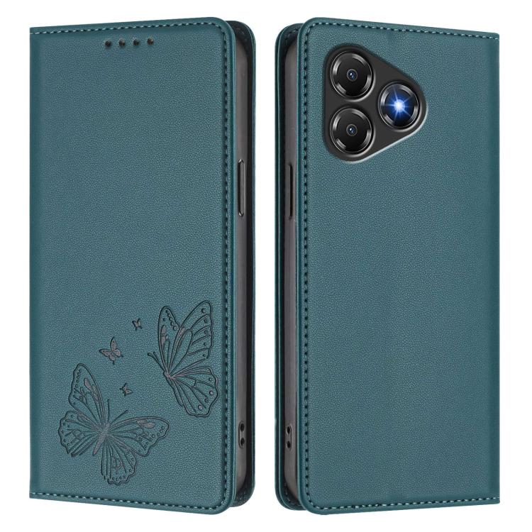 For ZTE Blade A36 4G Strong Magnetic Dual Butterfly RFID Vegan Leather Phone Case