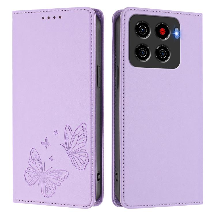 For ZTE Blade A56 4G Strong Magnetic Dual Butterfly RFID Vegan Leather Phone Case
