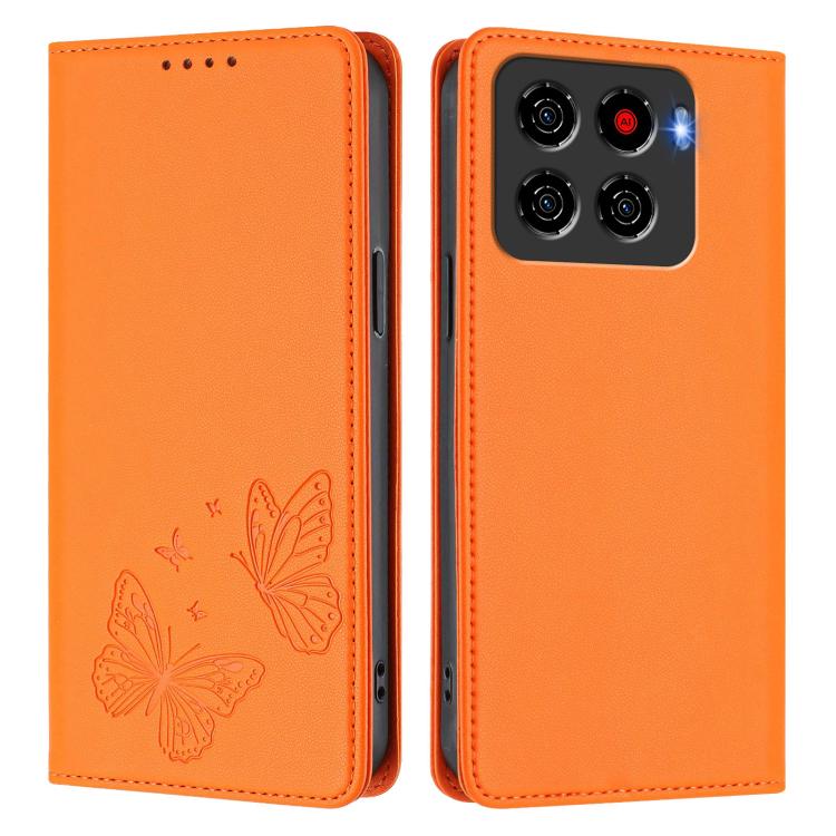 For ZTE Blade A56 4G Strong Magnetic Dual Butterfly RFID Vegan Leather Phone Case