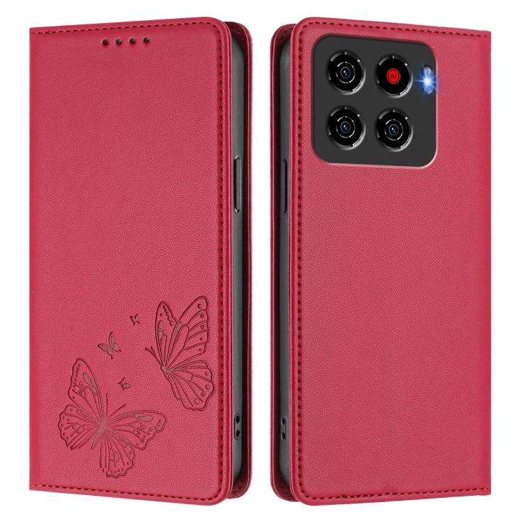 For ZTE Blade A56 4G Strong Magnetic Dual Butterfly RFID Vegan Leather Phone Case