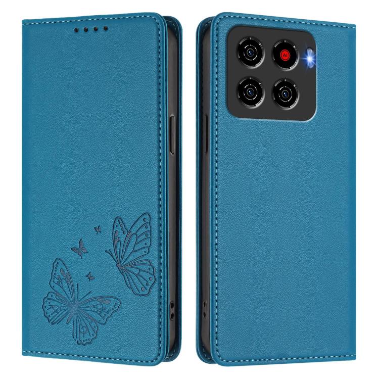 For ZTE Blade A56 4G Strong Magnetic Dual Butterfly RFID Vegan Leather Phone Case
