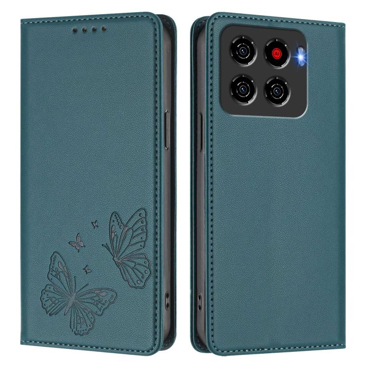 For ZTE Blade A56 4G Strong Magnetic Dual Butterfly RFID Vegan Leather Phone Case