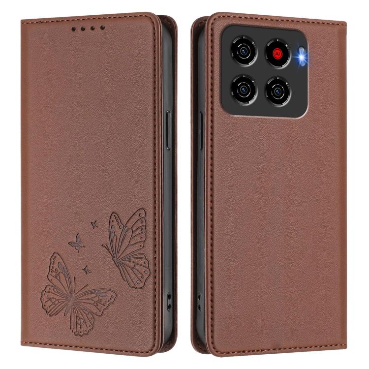 For ZTE Blade A56 4G Strong Magnetic Dual Butterfly RFID Vegan Leather Phone Case