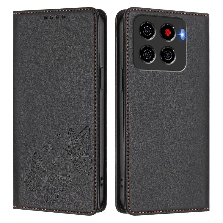 For ZTE Blade A56 4G Strong Magnetic Dual Butterfly RFID Vegan Leather Phone Case