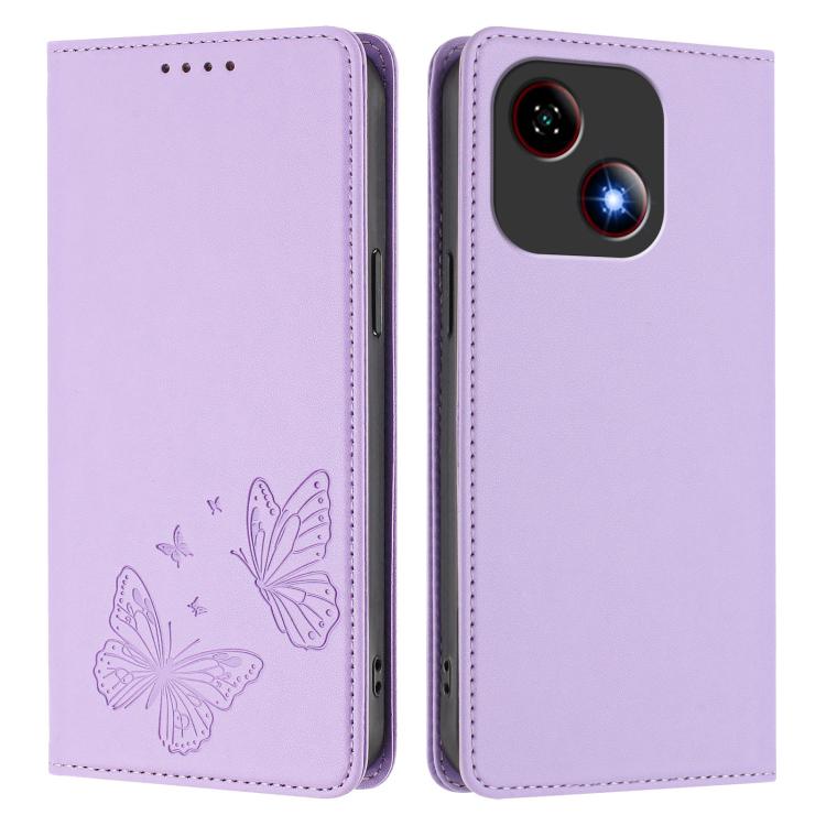 For ZTE Blade A35e 4G Strong Magnetic Dual Butterfly RFID Vegan Leather Phone Case