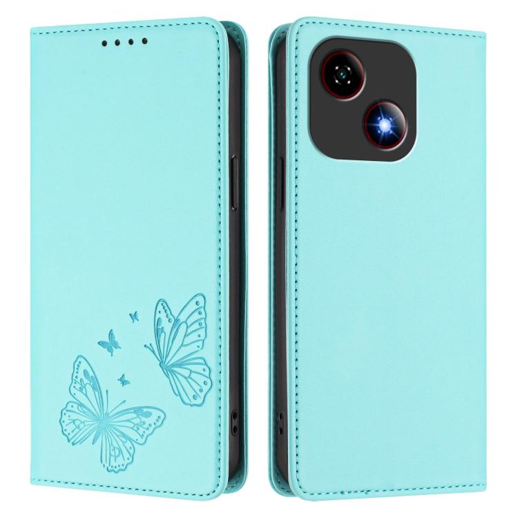 For ZTE Blade A35e 4G Strong Magnetic Dual Butterfly RFID Vegan Leather Phone Case