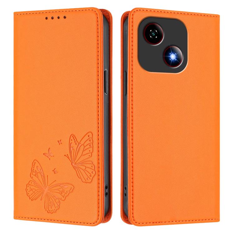 For ZTE Blade A35e 4G Strong Magnetic Dual Butterfly RFID Vegan Leather Phone Case