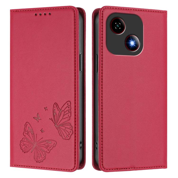 For ZTE Blade A35e 4G Strong Magnetic Dual Butterfly RFID Vegan Leather Phone Case