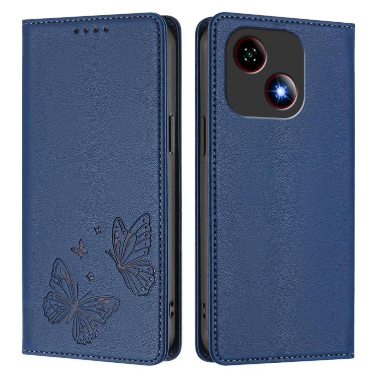 For ZTE Blade A35e 4G Strong Magnetic Dual Butterfly RFID Vegan Leather Phone Case