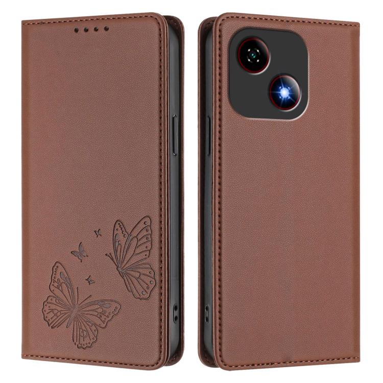 For ZTE Blade A35e 4G Strong Magnetic Dual Butterfly RFID Vegan Leather Phone Case