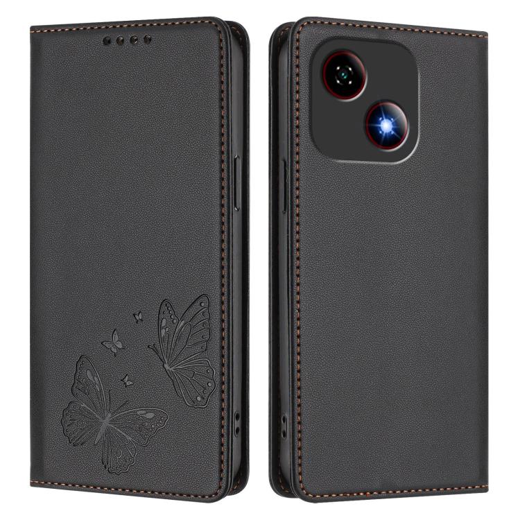 For ZTE Blade A35e 4G Strong Magnetic Dual Butterfly RFID Vegan Leather Phone Case