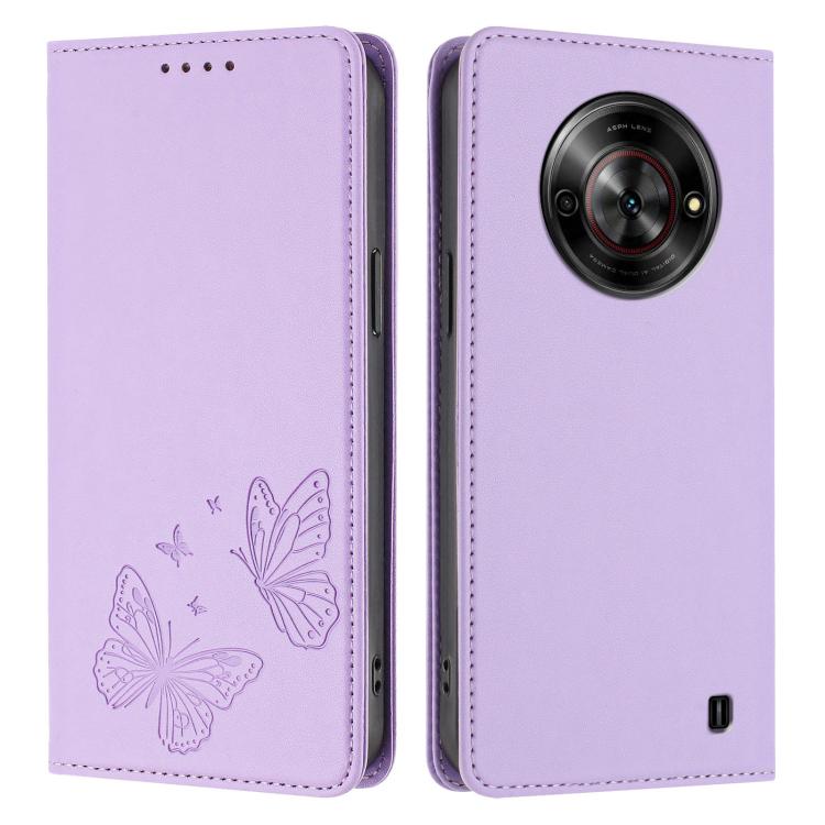 For ZTE Blade A75 5G / nubia Focus 5G Strong Magnetic Dual Butterfly RFID Vegan Leather Phone Case