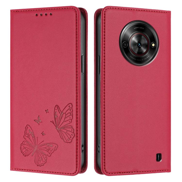 For ZTE Blade A75 5G / nubia Focus 5G Strong Magnetic Dual Butterfly RFID Vegan Leather Phone Case