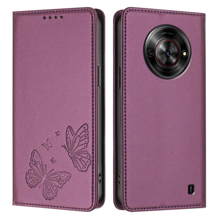 For ZTE Blade A75 5G / nubia Focus 5G Strong Magnetic Dual Butterfly RFID Vegan Leather Phone Case