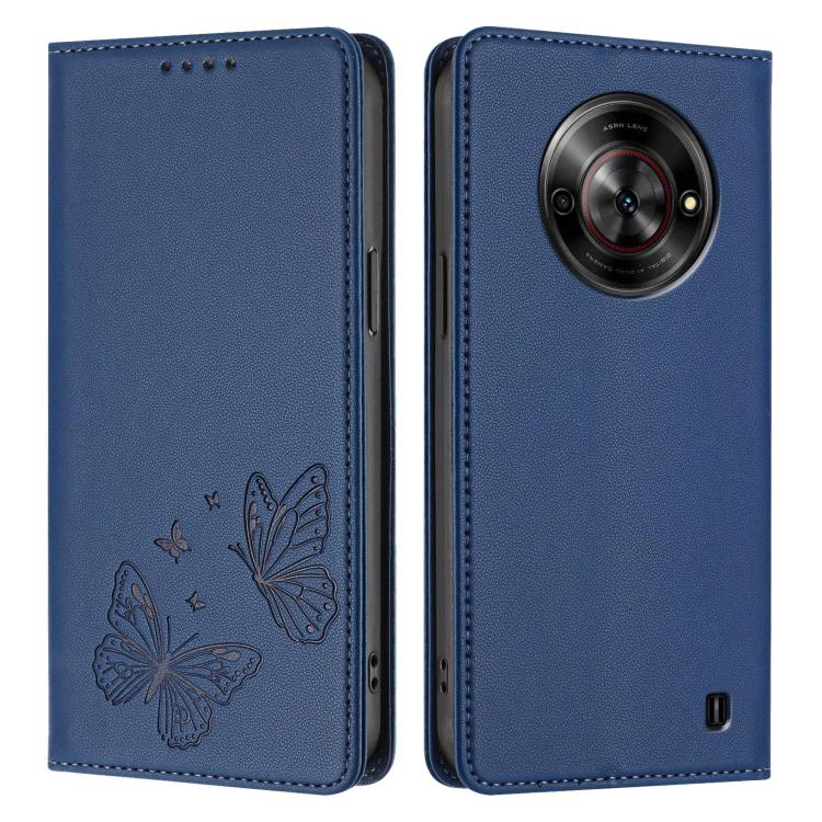 For ZTE Blade A75 5G / nubia Focus 5G Strong Magnetic Dual Butterfly RFID Vegan Leather Phone Case