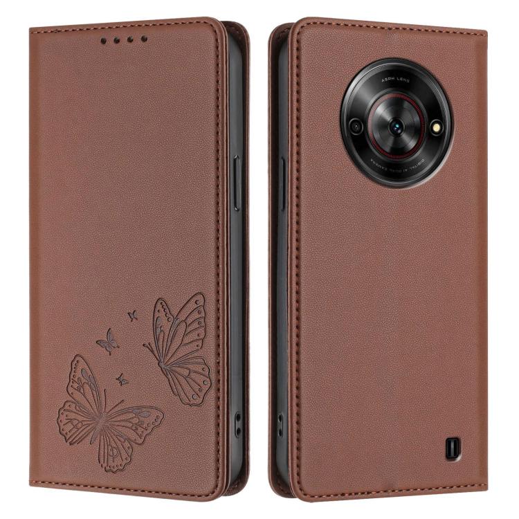 For ZTE Blade A75 5G / nubia Focus 5G Strong Magnetic Dual Butterfly RFID Vegan Leather Phone Case