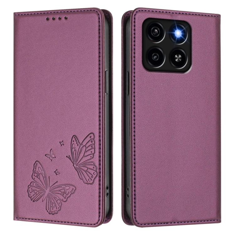 For ZTE Blade A35 / A55 Strong Magnetic Dual Butterfly RFID Vegan Leather Phone Case