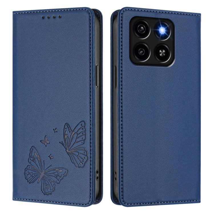 For ZTE Blade A35 / A55 Strong Magnetic Dual Butterfly RFID Vegan Leather Phone Case