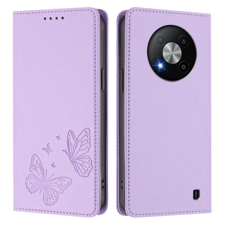 For ZTE Blade A73 5G Strong Magnetic Dual Butterfly RFID Vegan Leather Phone Case
