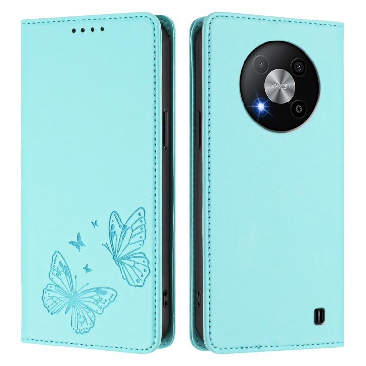For ZTE Blade A73 5G Strong Magnetic Dual Butterfly RFID Vegan Leather Phone Case