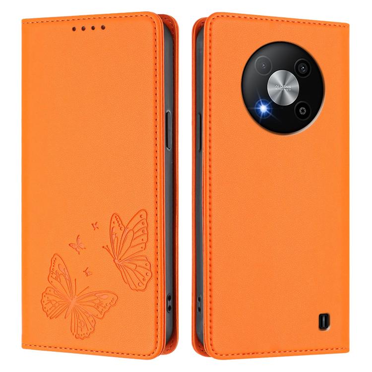 For ZTE Blade A73 5G Strong Magnetic Dual Butterfly RFID Vegan Leather Phone Case