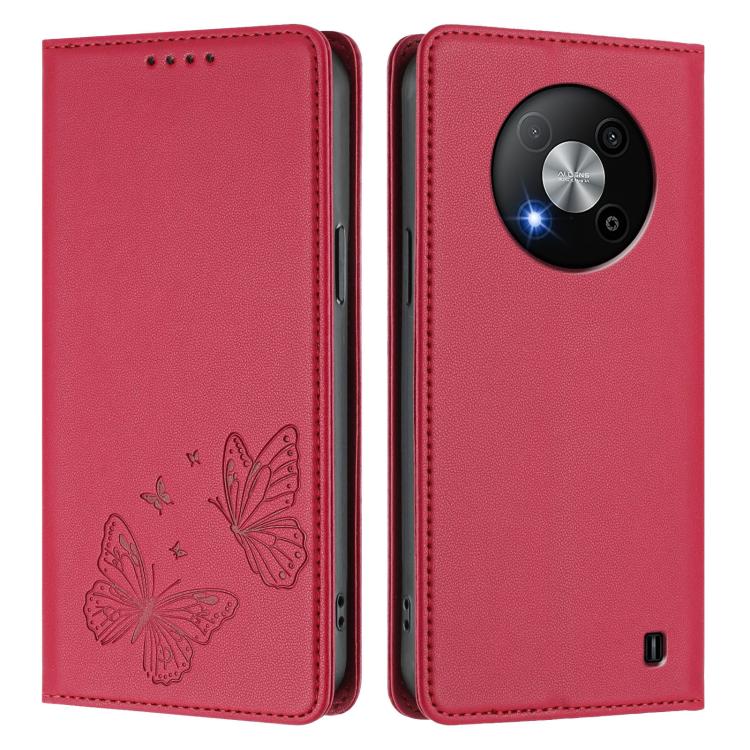 For ZTE Blade A73 5G Strong Magnetic Dual Butterfly RFID Vegan Leather Phone Case