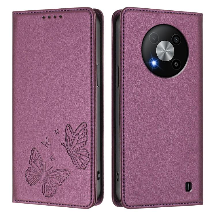 For ZTE Blade A73 5G Strong Magnetic Dual Butterfly RFID Vegan Leather Phone Case