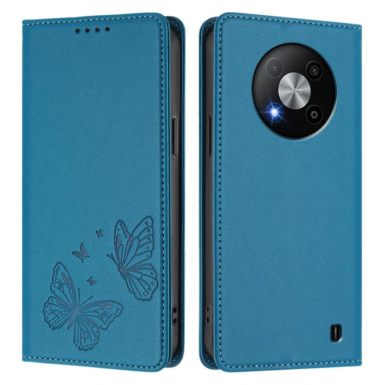 For ZTE Blade A73 5G Strong Magnetic Dual Butterfly RFID Vegan Leather Phone Case