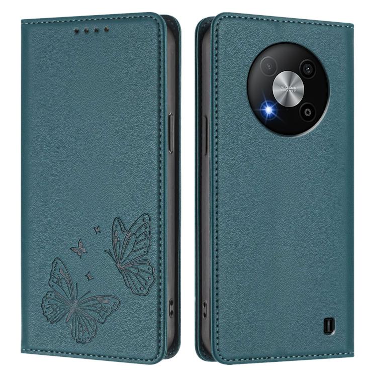 For ZTE Blade A73 5G Strong Magnetic Dual Butterfly RFID Vegan Leather Phone Case
