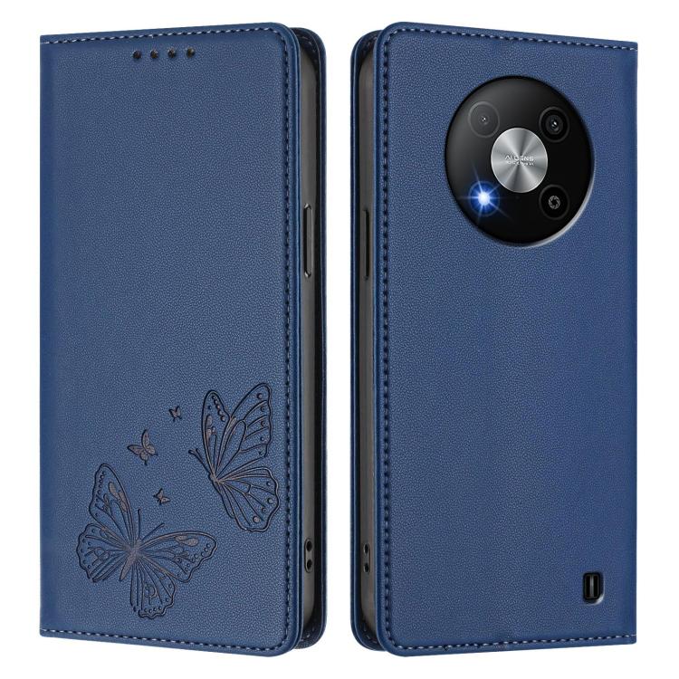 For ZTE Blade A73 5G Strong Magnetic Dual Butterfly RFID Vegan Leather Phone Case