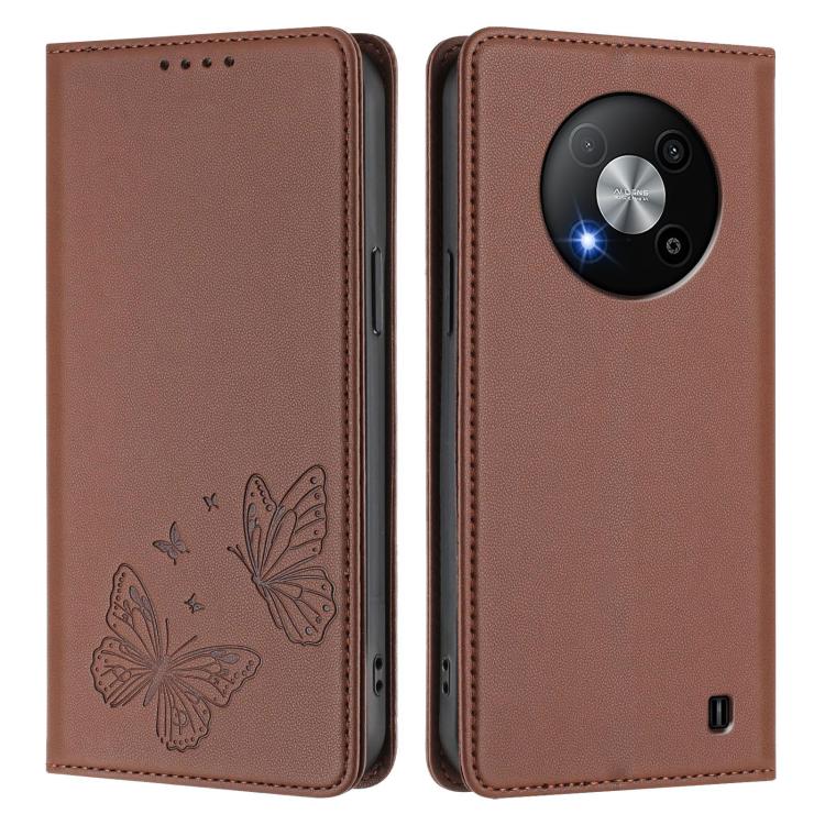 For ZTE Blade A73 5G Strong Magnetic Dual Butterfly RFID Vegan Leather Phone Case