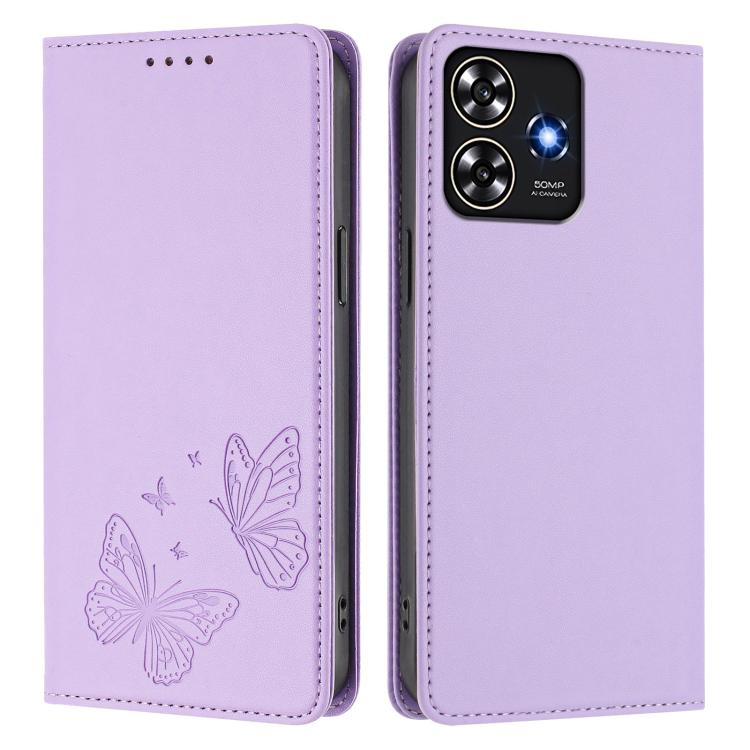 For ZTE Blade A73 4G Strong Magnetic Dual Butterfly RFID Vegan Leather Phone Case