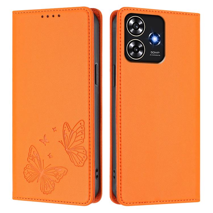 For ZTE Blade A73 4G Strong Magnetic Dual Butterfly RFID Vegan Leather Phone Case