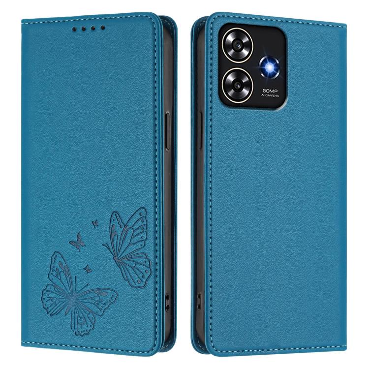 For ZTE Blade A73 4G Strong Magnetic Dual Butterfly RFID Vegan Leather Phone Case