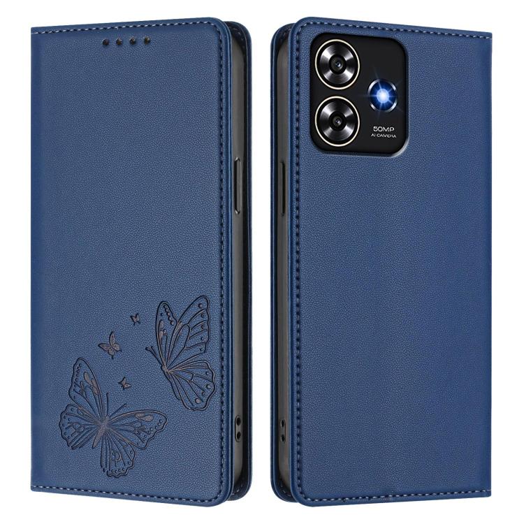 For ZTE Blade A73 4G Strong Magnetic Dual Butterfly RFID Vegan Leather Phone Case