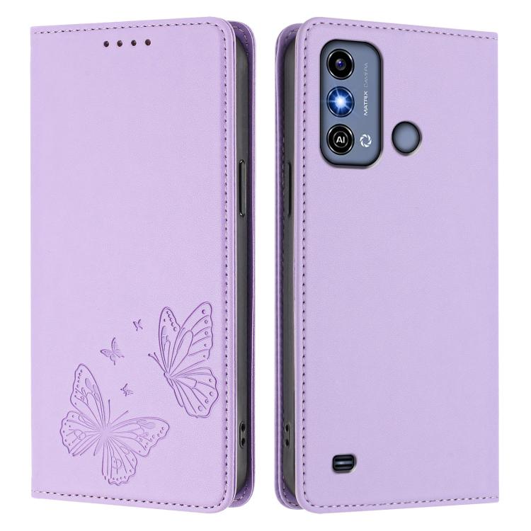 For ZTE Blade A53 / A53+ Strong Magnetic Dual Butterfly RFID Vegan Leather Phone Case