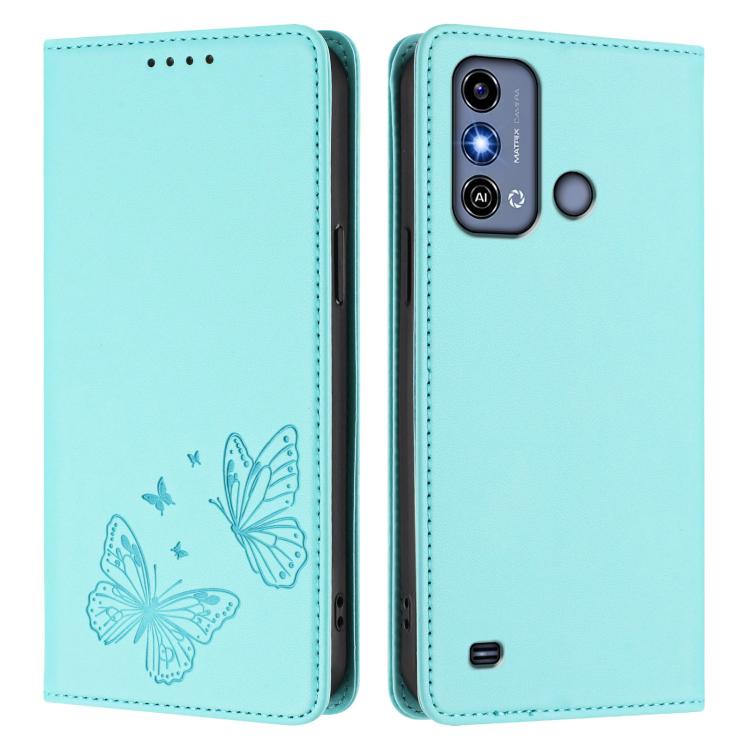 For ZTE Blade A53 / A53+ Strong Magnetic Dual Butterfly RFID Vegan Leather Phone Case