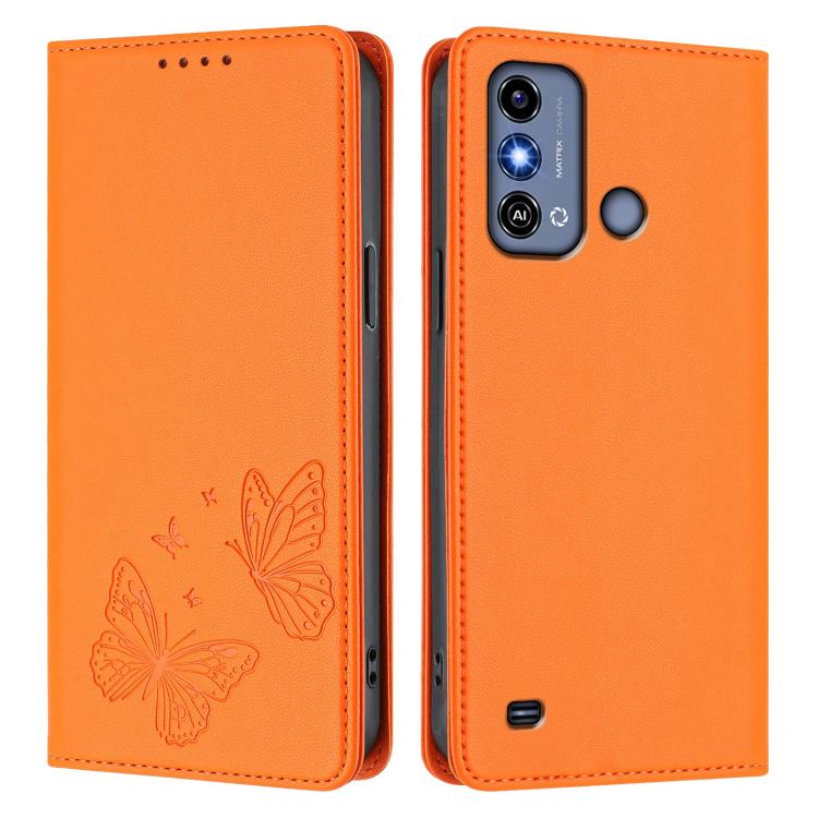 For ZTE Blade A53 / A53+ Strong Magnetic Dual Butterfly RFID Vegan Leather Phone Case