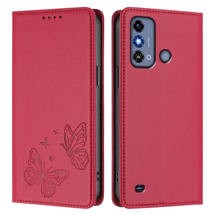 For ZTE Blade A53 / A53+ Strong Magnetic Dual Butterfly RFID Vegan Leather Phone Case